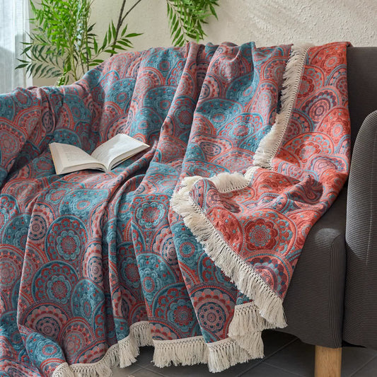 Vintage Circular Pattern Cotton Linen Quilt - image 1