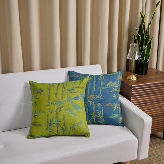 Bamboo Cotton Gauze Jacquard Square Pillowcases(2PCS) - 1x Blue + 1x Green - 18" x 18" - image 1