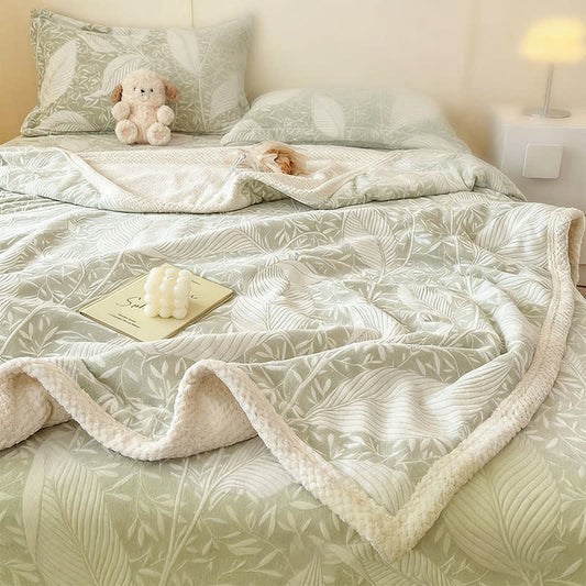 Green Leaf Textured Warm Throw Blanket - image 1