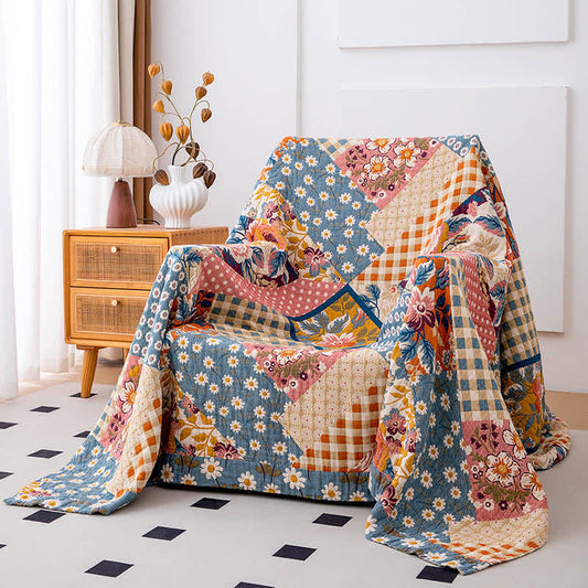 Patchwork Floral Natural Cotton Gauze Quilt - image 1