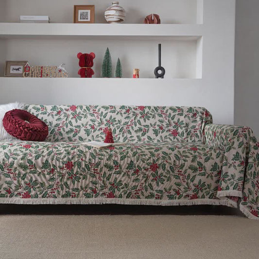 Christmas-inspired Holly Leaf Sofa Throw Blanket - 71" x 134" - image 0
