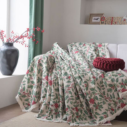 Christmas-inspired Holly Leaf Sofa Throw Blanket - image 1