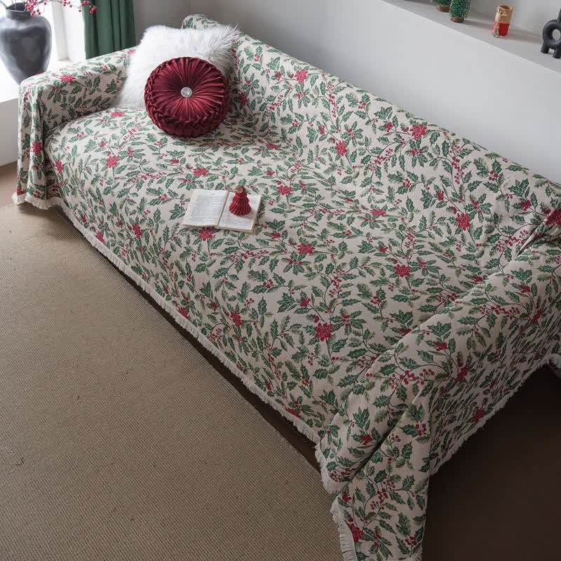 Christmas-inspired Holly Leaf Sofa Throw Blanket - image 3