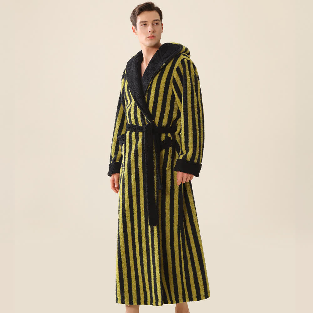 Unisex Striped Hooded Fleece Warm Robe - image 7
