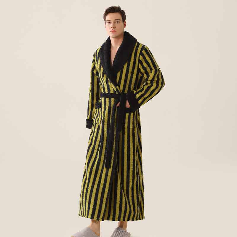Unisex Striped Fleece Warm Long Robe - image 7