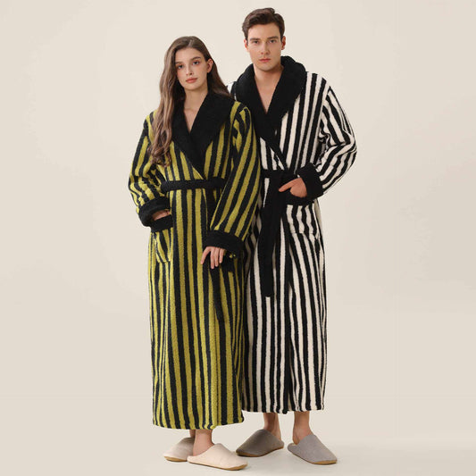 Unisex Striped Fleece Warm Long Robe - image 0