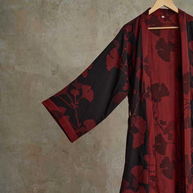 Large Ginkgo Leaf Cotton Kimono Robe - image 13