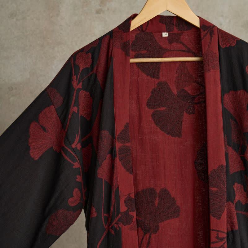 Large Ginkgo Leaf Cotton Kimono Robe - image 12