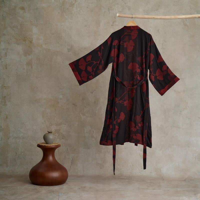 Large Ginkgo Leaf Cotton Kimono Robe - image 11