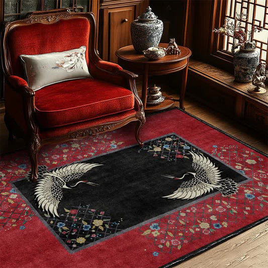 Floral Red-crowned Crane Anti-slip Area Rug - 60" x 96" - image 0