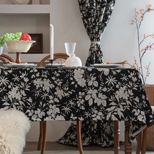 Pastoral Style Floral Jacquard Tablecloth - Black - 55" x 102" - image 0