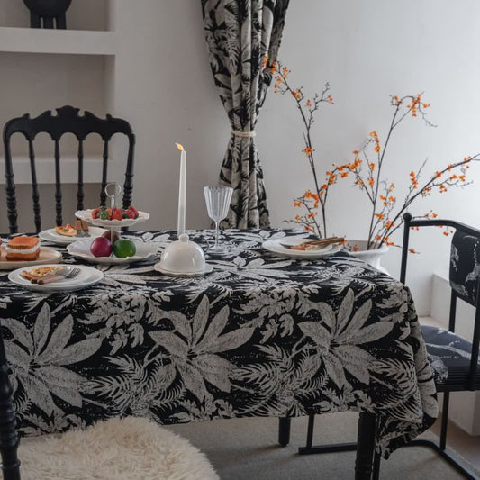 Tropical Island Leaf Jacquard Tablecloth - Black - 55" x 102" - image 0