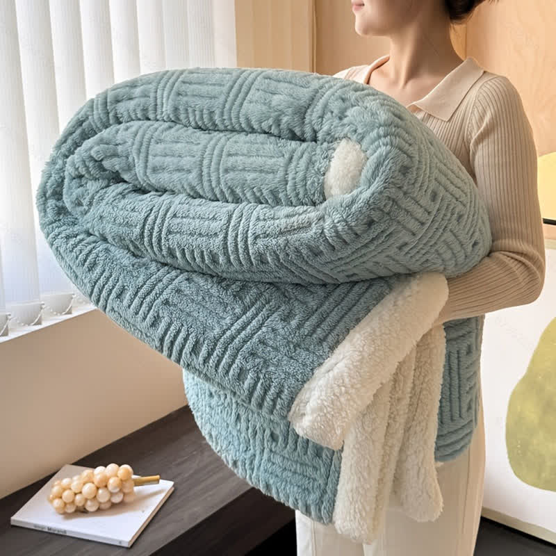 Plaid Jacquard Plush Throw Blanket - Blue - Queen - image 11