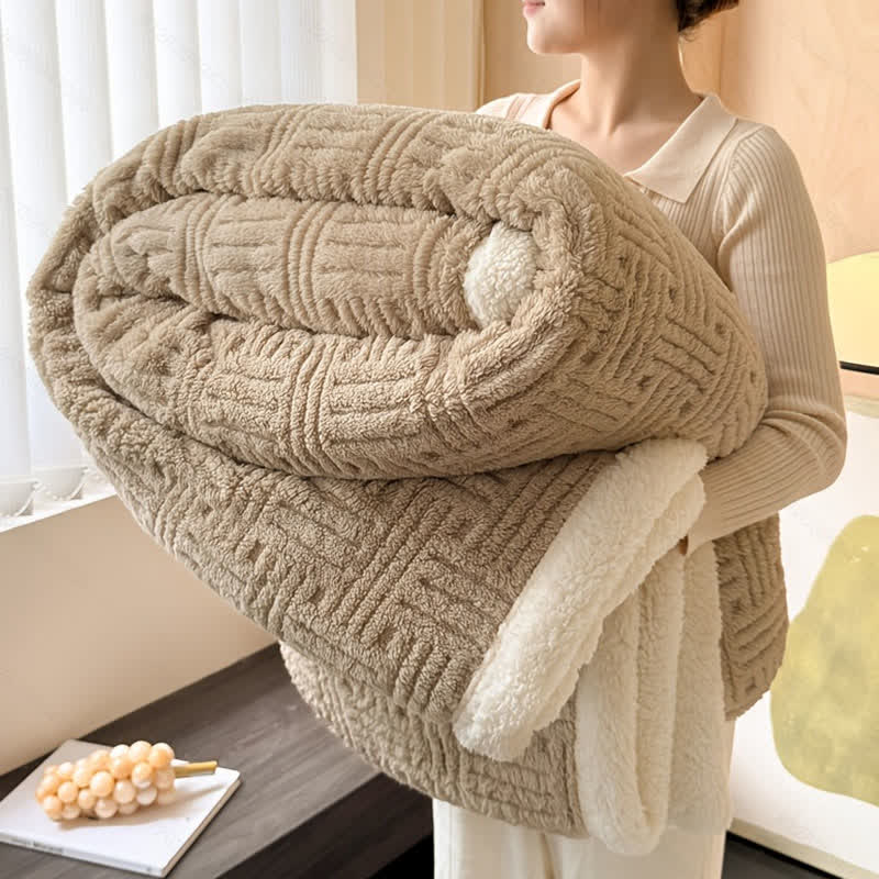 Plaid Jacquard Plush Throw Blanket - Khaki - Queen - image 13