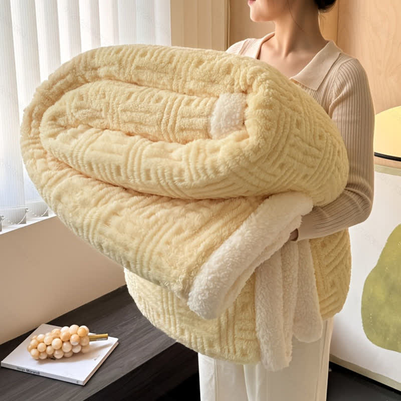 Plaid Jacquard Plush Throw Blanket - Yellow - Queen - image 10