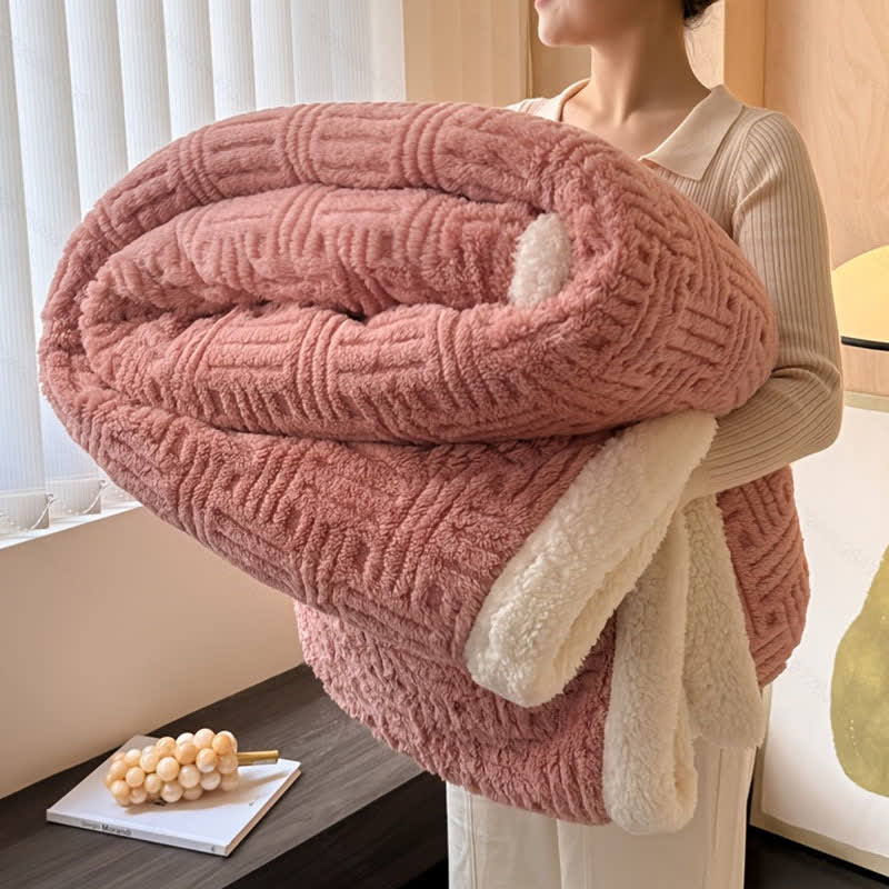 Plaid Jacquard Plush Throw Blanket - Pink - Queen - image 8