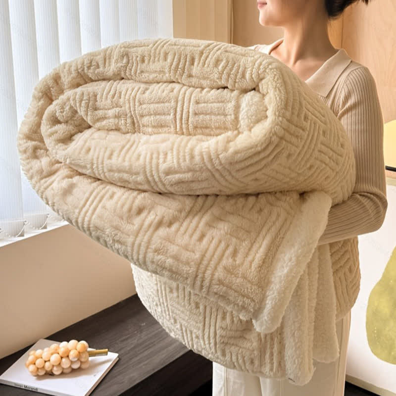 Plaid Jacquard Plush Throw Blanket - Apricot - Queen - image 12