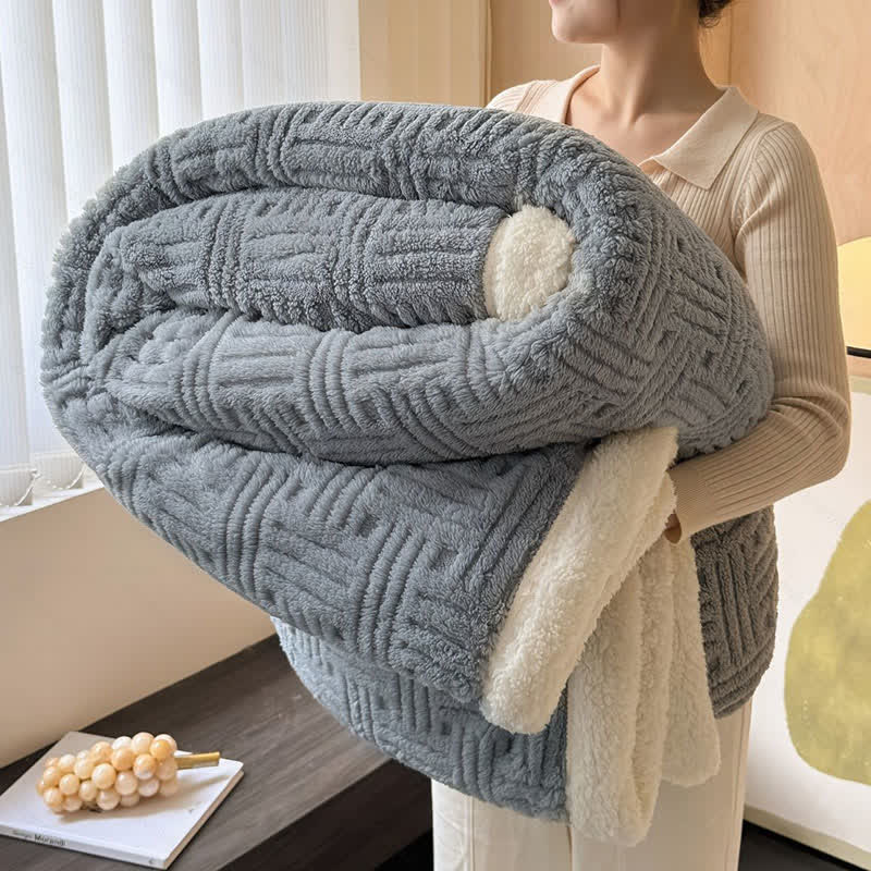 Plaid Jacquard Plush Throw Blanket - Grey - Queen - image 7