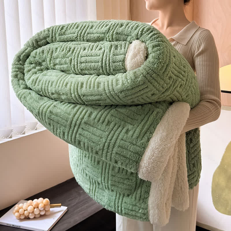 Plaid Jacquard Plush Throw Blanket - Green - Queen - image 9