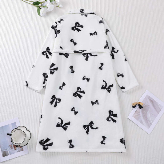 Black Bow Print Plush Bathrobe - image 1