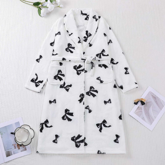 Black Bow Print Plush Bathrobe - XXL - image 0