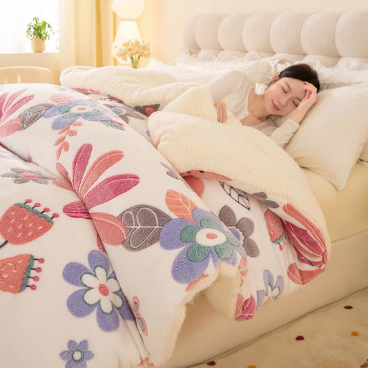 Plush Colorful Floral Sherpa Warm Blanket - image 1