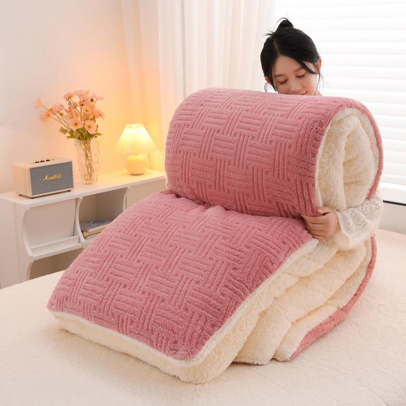 Geometric Striped Textured Sherpa Blanket - Pink - Queen - image 4