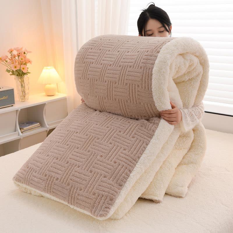 Geometric Striped Textured Sherpa Blanket - Khaki - Queen - image 2