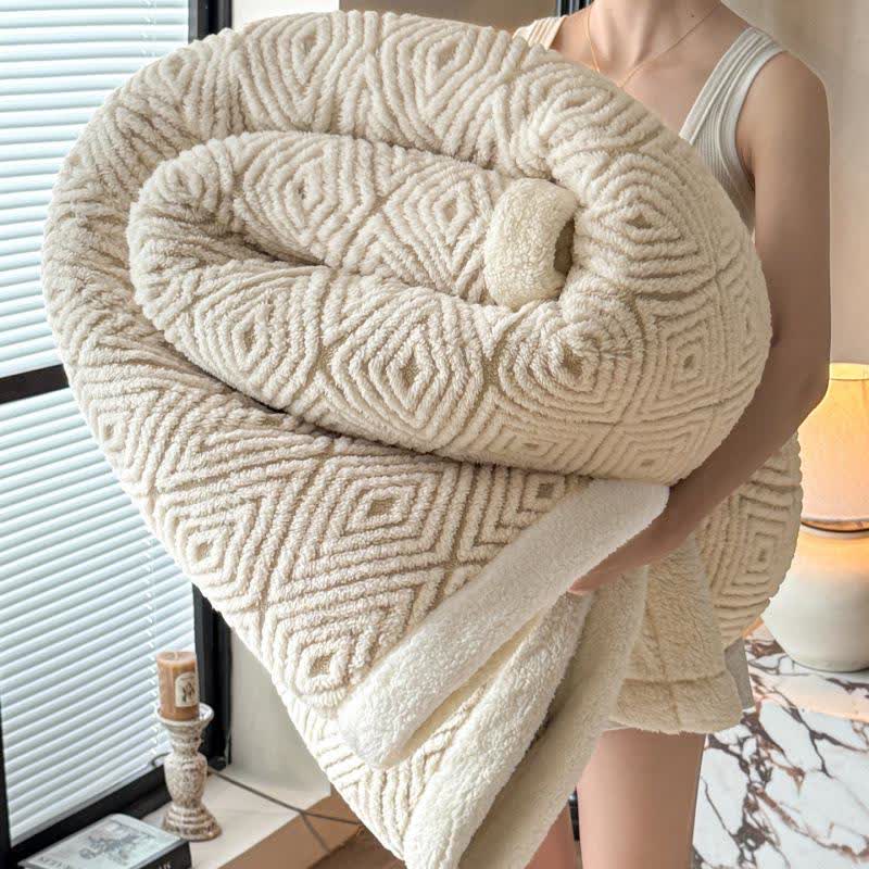 Geometric Diamond Jacquard Sherpa Throw Blanket - Khaki - 2PCS Pillowcases - 19" x 29" - image 7