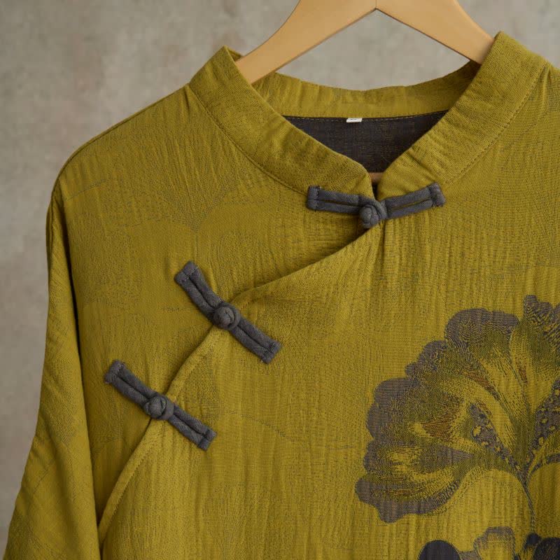 Ginkgo Leaf Print Cotton Cheongsam Nightgown - image 8