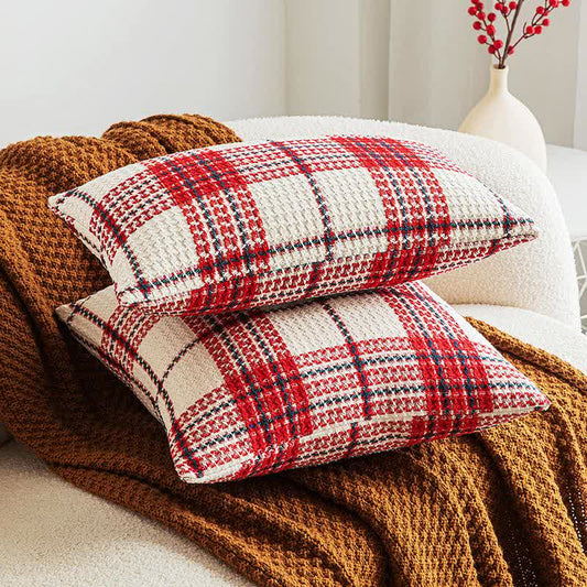 Red & White Plaid Jacquard Decorative Pillowcase - image 1