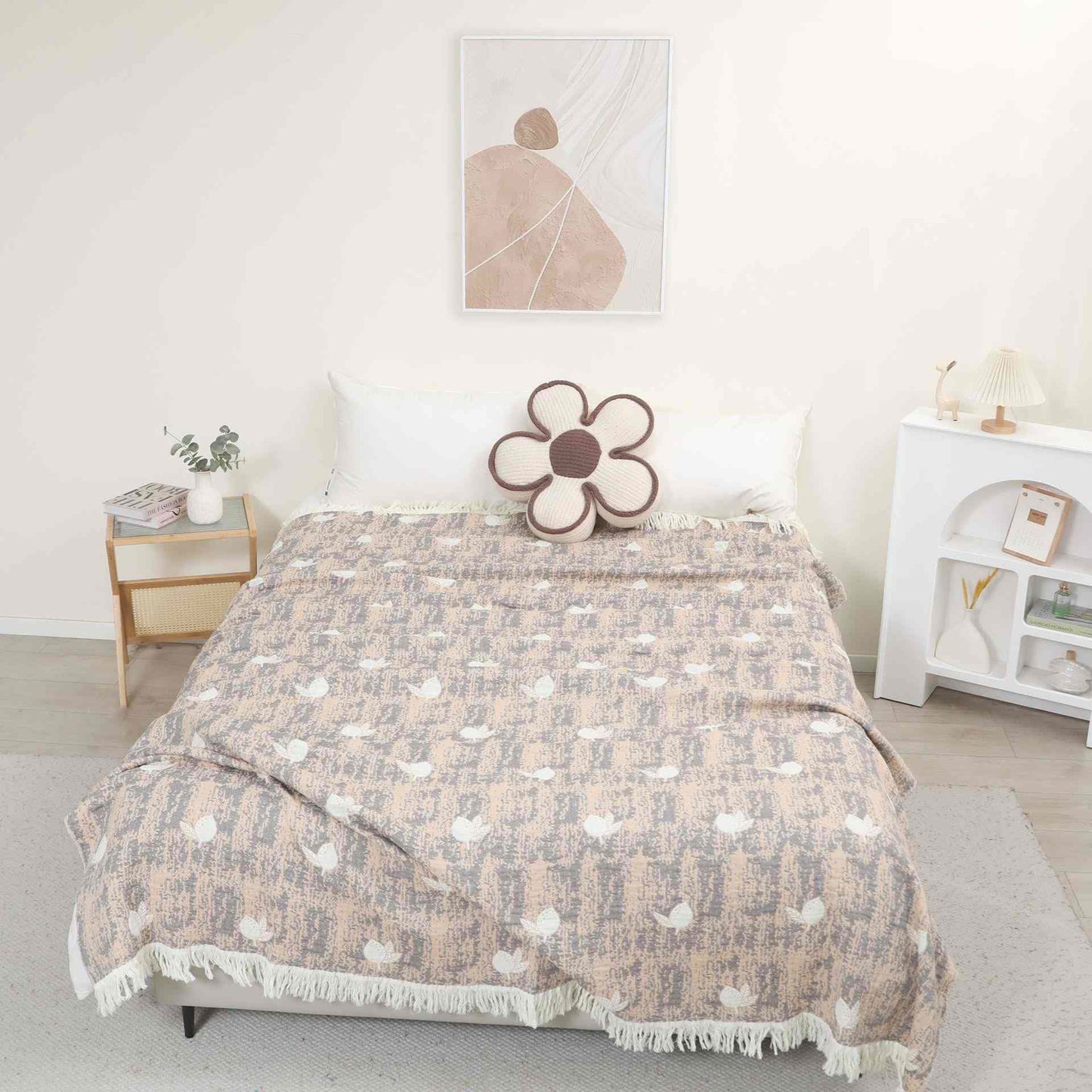 Lemon Natural Cotton Gauze Tassel Quilt - Brown - Queen - image 0