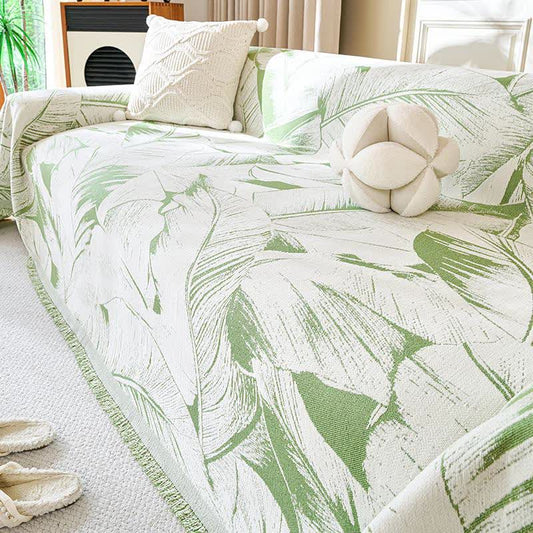 Banana Leaf Chenille Sofa Throw Blanket - Green - 71" x 134" - image 0