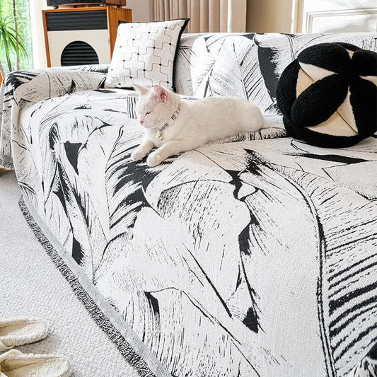 Banana Leaf Chenille Sofa Throw Blanket - Black - 71" x 134" - image 1