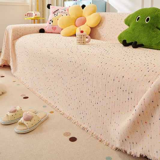 Colorful Polka Dot Chenille Sofa Protector - Pink - 71" x 134" - image 0