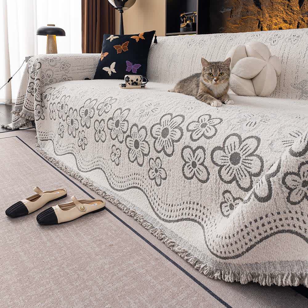 Flower Jacquard Tassel Sofa Throw Blanket - Grey - 71" x 134" - image 2