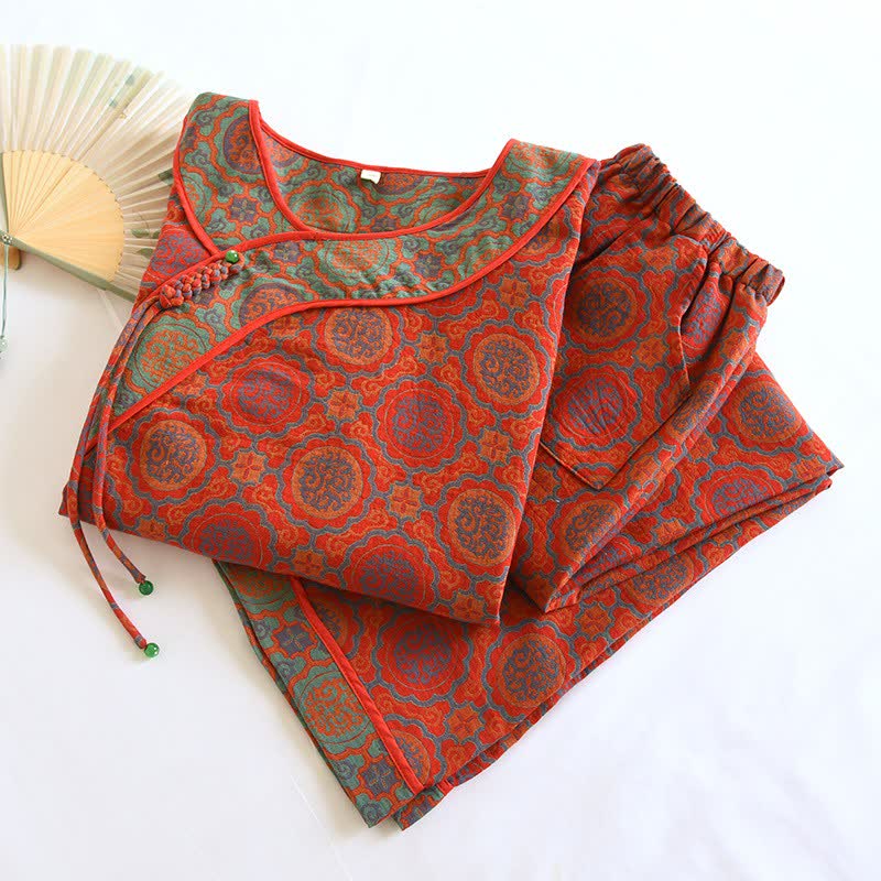 Oriental Retro Tassel Cotton Loungewear Set - image 2