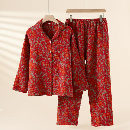 Rose Natural Cotton Gauze Loungewear Set - Red - XXL - image 0