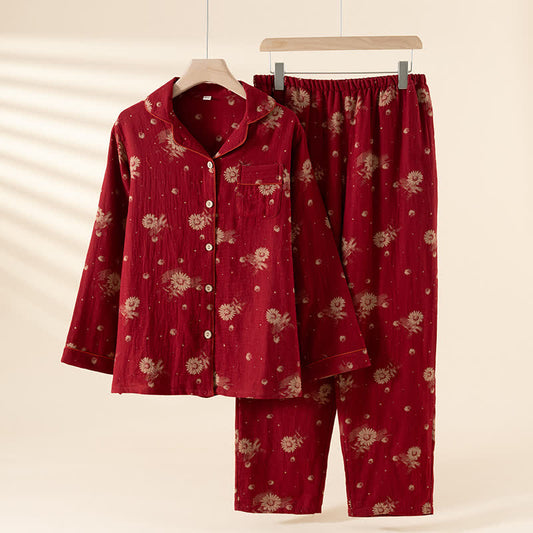 Artistic Flower Cotton Gauze Loungewear Set - XXL - image 0