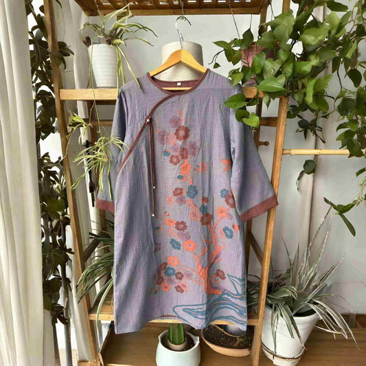 Cherry Blossom Inspired Cotton Gauze Nightdress - Grey - L - image 0