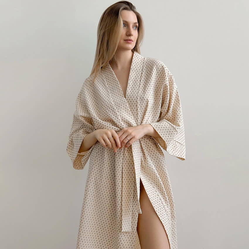 Polka Dot Print Cotton Long Robe - image 3