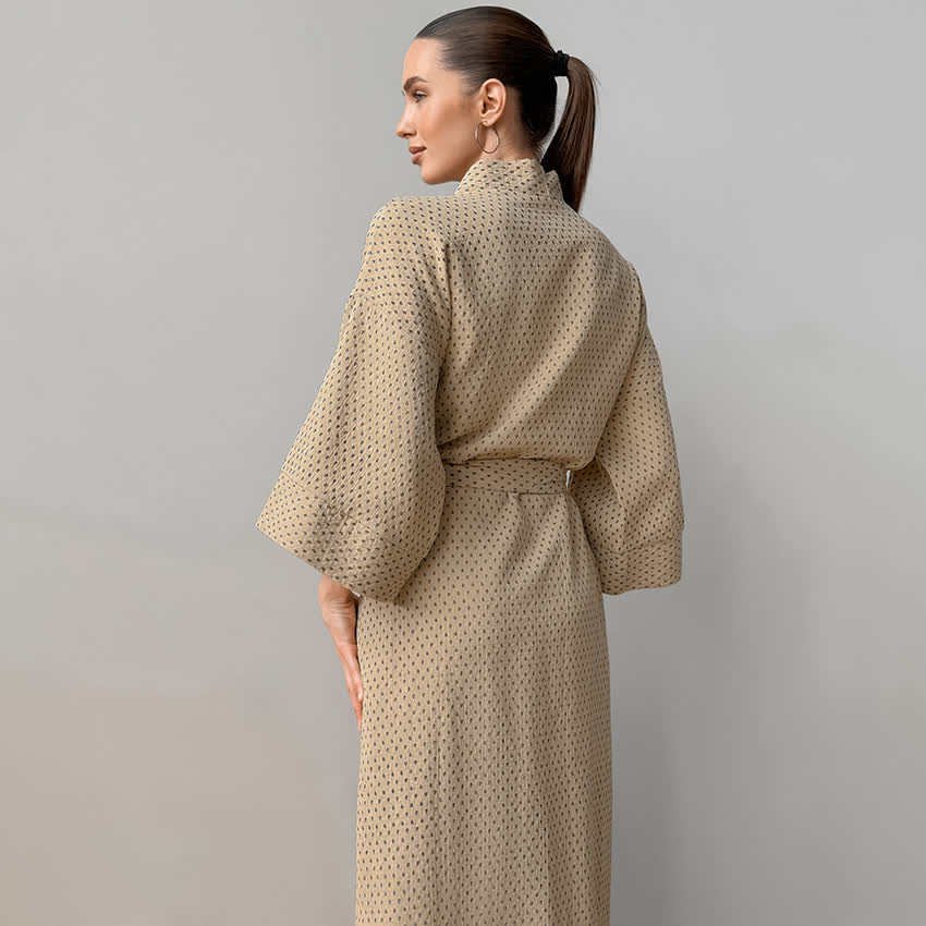 Polka Dot Print Cotton Long Robe - image 9