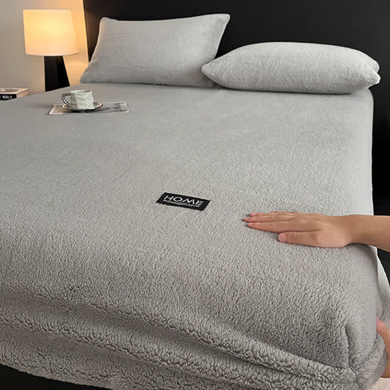 Solid Color Plush Warm Fitted Sheet - image 10