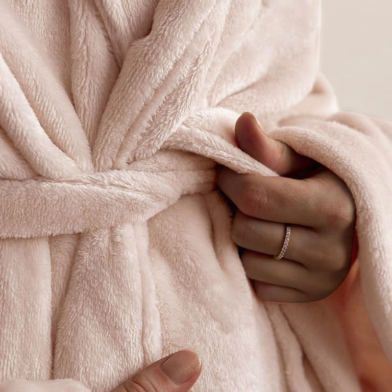 Pink Lapel Collar Plush Fleece Bathrobe - image 4