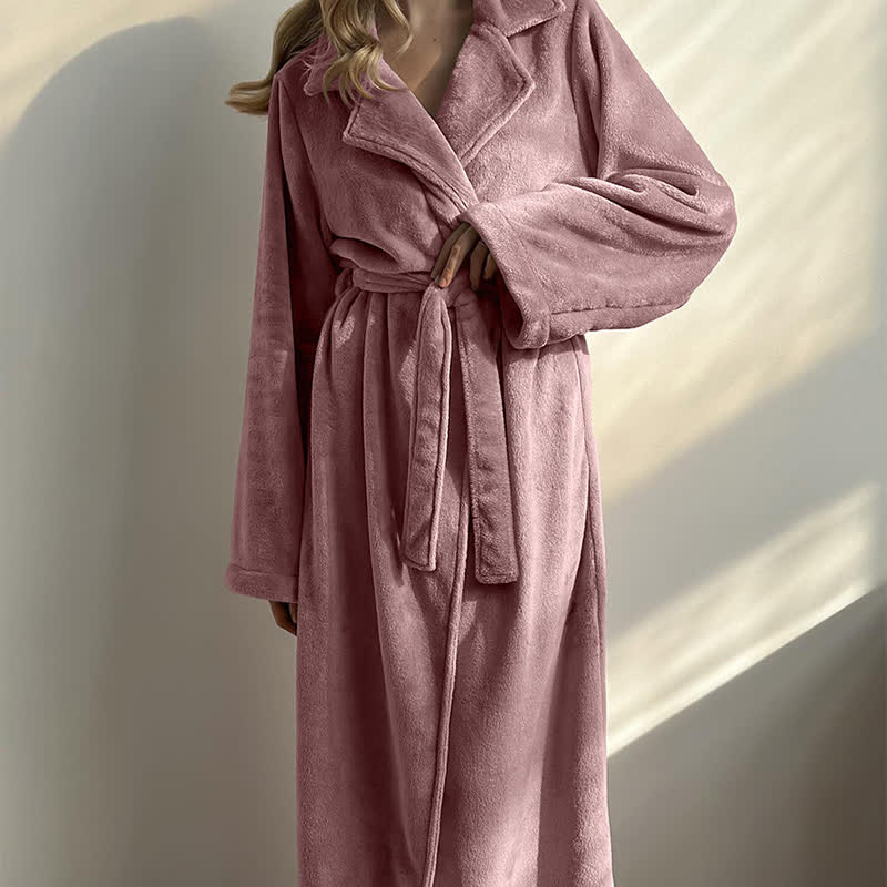 Pink Lapel Collar Plush Fleece Bathrobe - image 6