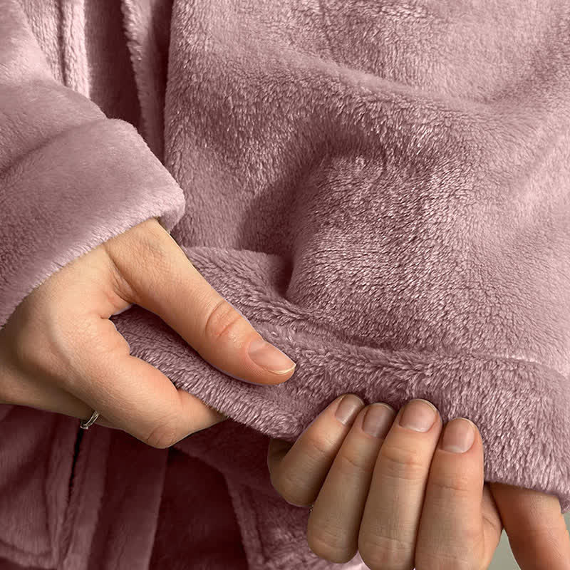 Pink Lapel Collar Plush Fleece Bathrobe - image 8