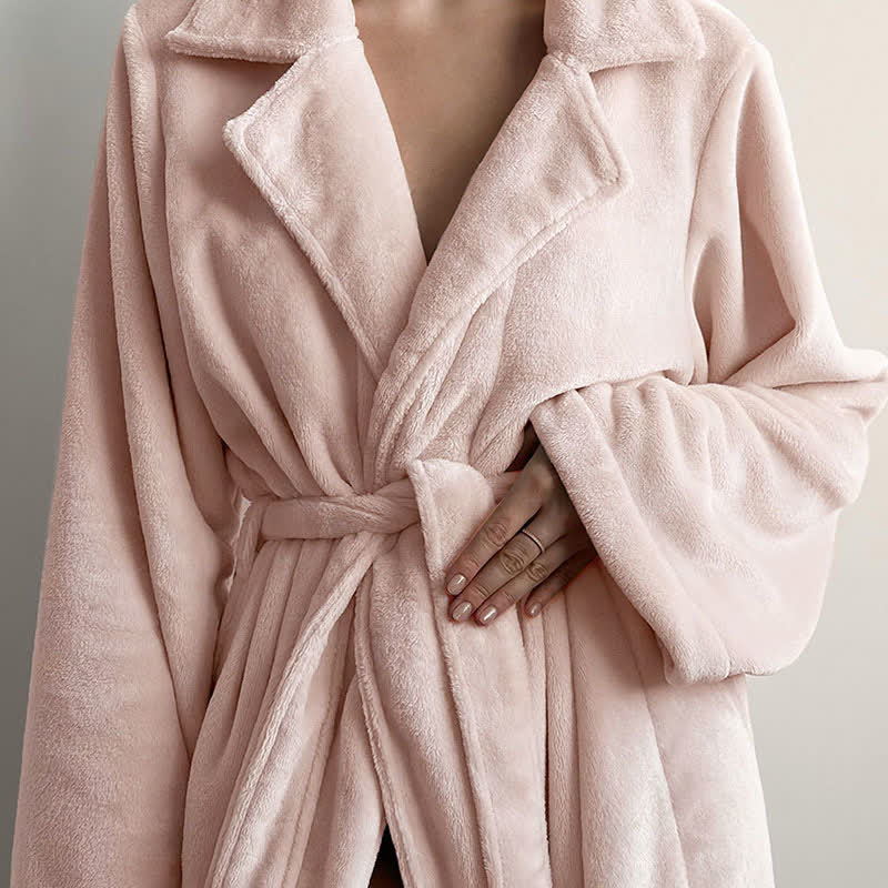Pink Lapel Collar Plush Fleece Bathrobe - image 3