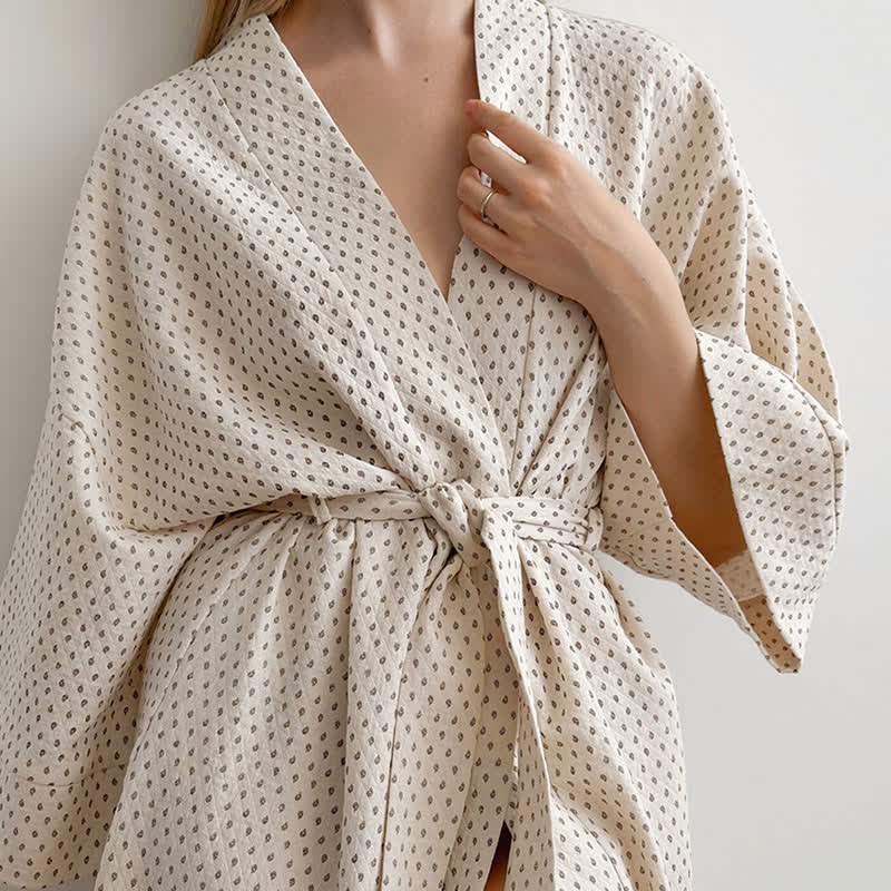 Polka Dot Print Cotton Long Robe - image 7