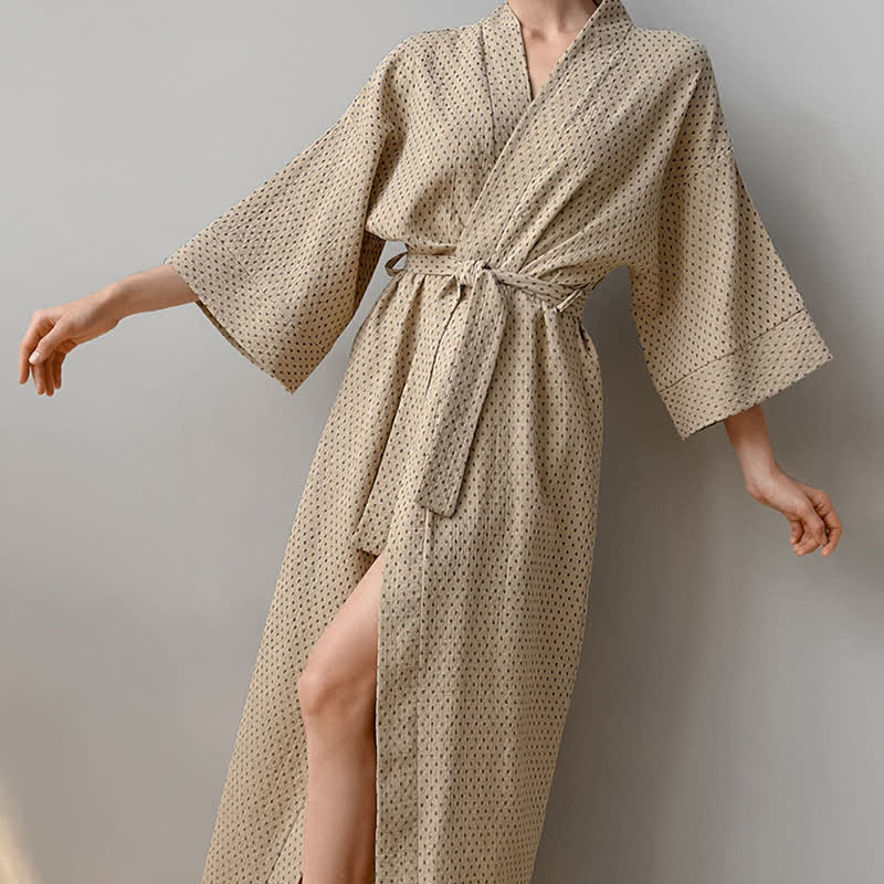 Polka Dot Print Cotton Long Robe - image 10