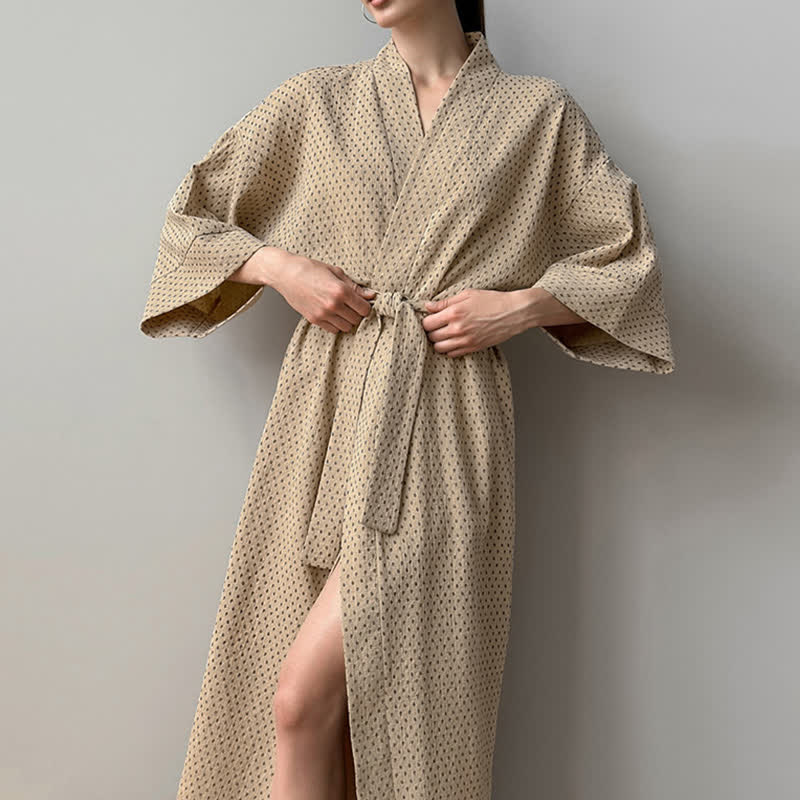 Polka Dot Print Cotton Long Robe - image 11